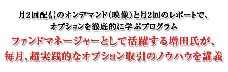 2回配信のオンデマンド(映像)と月2回のレポートで、オプションを徹底的に学ぶプログラム